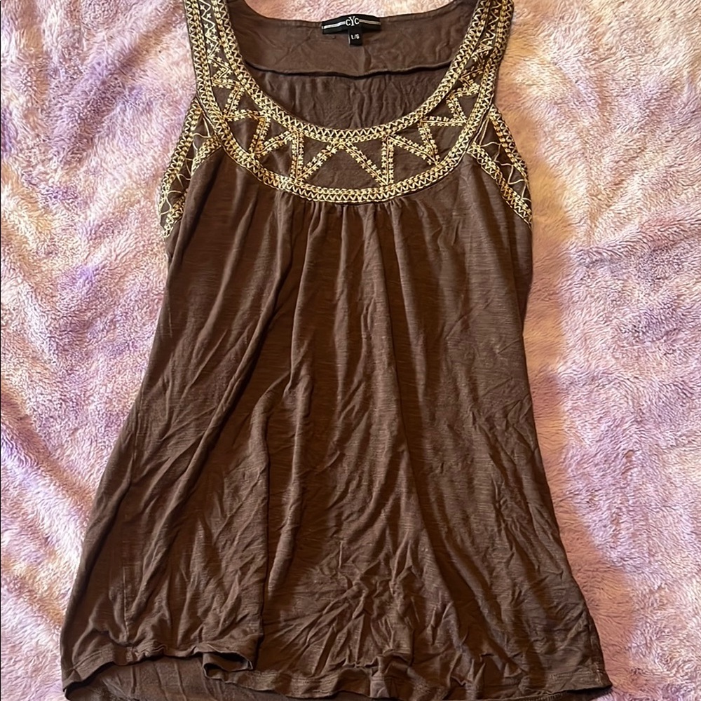 Brown Sleeveless Top with Gold Accents